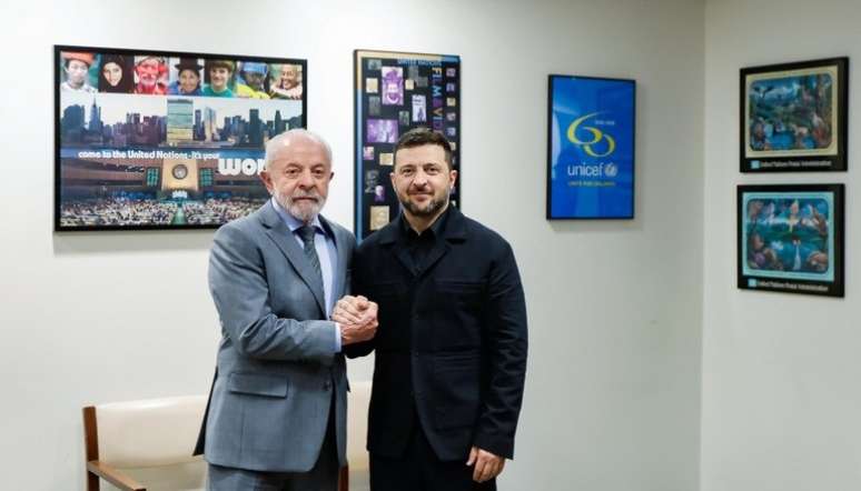 O presidente Luiz In&aacute;cio Lula da Silva reuniu-se em setembro de 2025 com o presidente da Ucr&acirc;nia, Volodymir Zelensky, a pedido do mandat&aacute;rio ucraniano, &agrave; margem da Assembleia Geral da ONU, em Nova York.