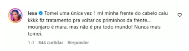 Lexa diz ter tido efeitos colaterais ap&oacute;s usar caneta emagrecedora