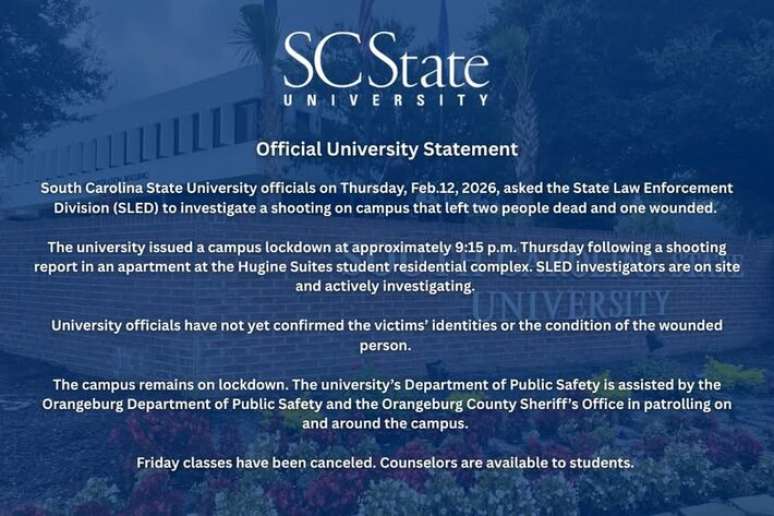 Publica&ccedil;&atilde;o feita pela universidade nas redes sociais sobre o tiroteio.