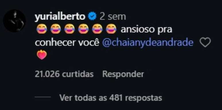 Yuri Alberto responde Chaiany, do BBB, sobre poss&iacute;vel encontro: "Ansioso"