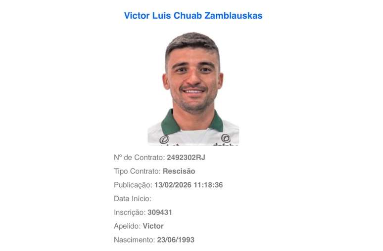 Registro da rescis&atilde;o de contrato entre Vasco e Victor Lu&iacute;s publicada no BID &ndash;