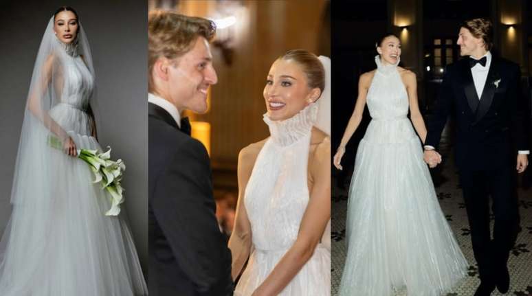 Vestindo Maison Ala&iuml;a, de Paris, Esther Marques disse "sim" a Adolpho Mello