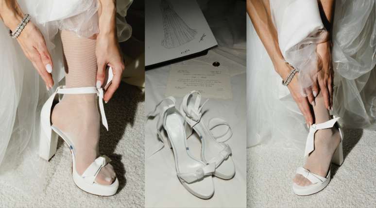 As sand&aacute;lias usadas por Esther Marques Mello foram criadas do zero pela marca Alexandre Birman