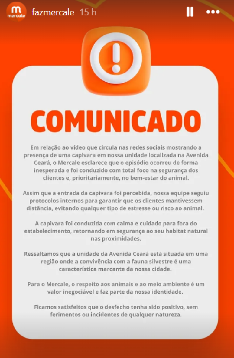 Comunicado do supermercado Mercale