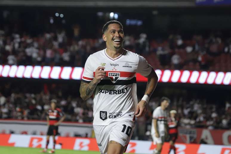 Luciano (S&atilde;o Paulo) celebrando seu gol contra o Flamengo, no dia 28.01.2026. 