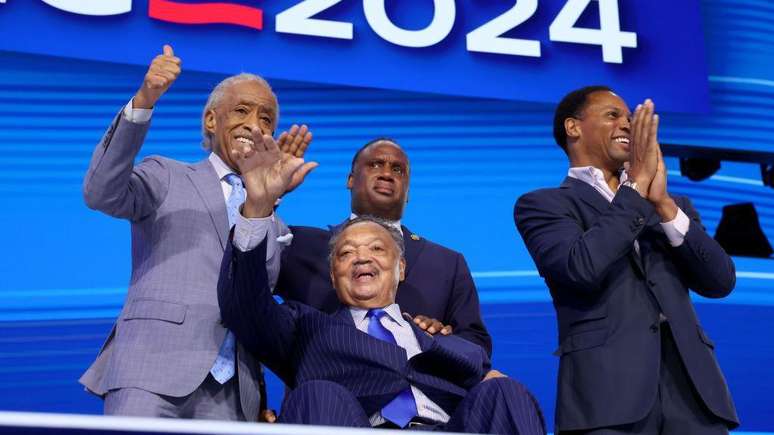 Jesse Jackson na conven&ccedil;&atilde;o democrata de 2024, em Chicago