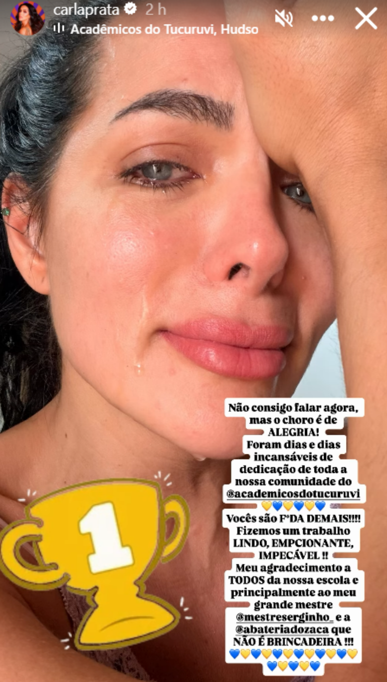 Rainha de bateria chora ap&oacute;s Acad&ecirc;micos do Tucuruvi ser campe&atilde; no grupo de Acesso de SP