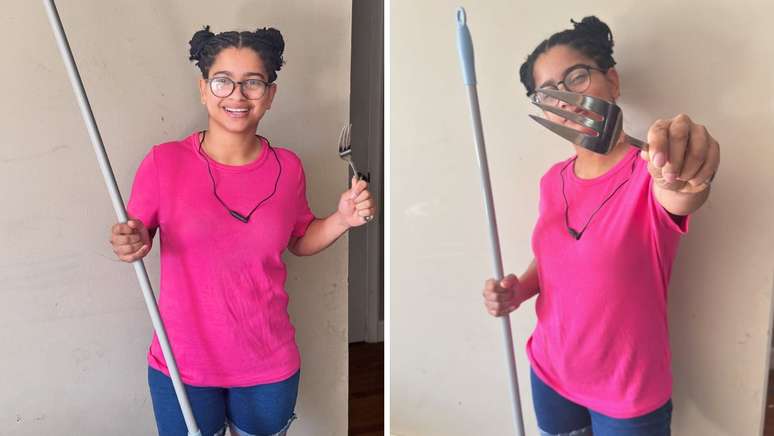 Mile, irm&atilde; g&ecirc;mea, se fantasiou de Tia Milena