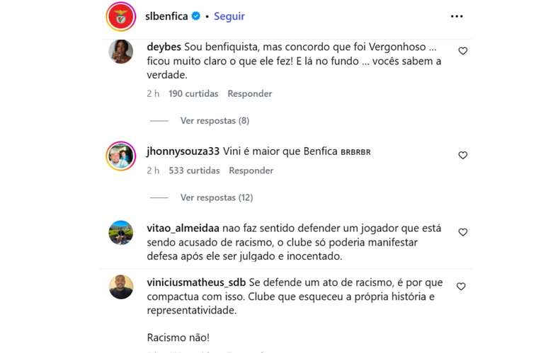 Ataque ao perfil do Benfica no Instagram &ndash;