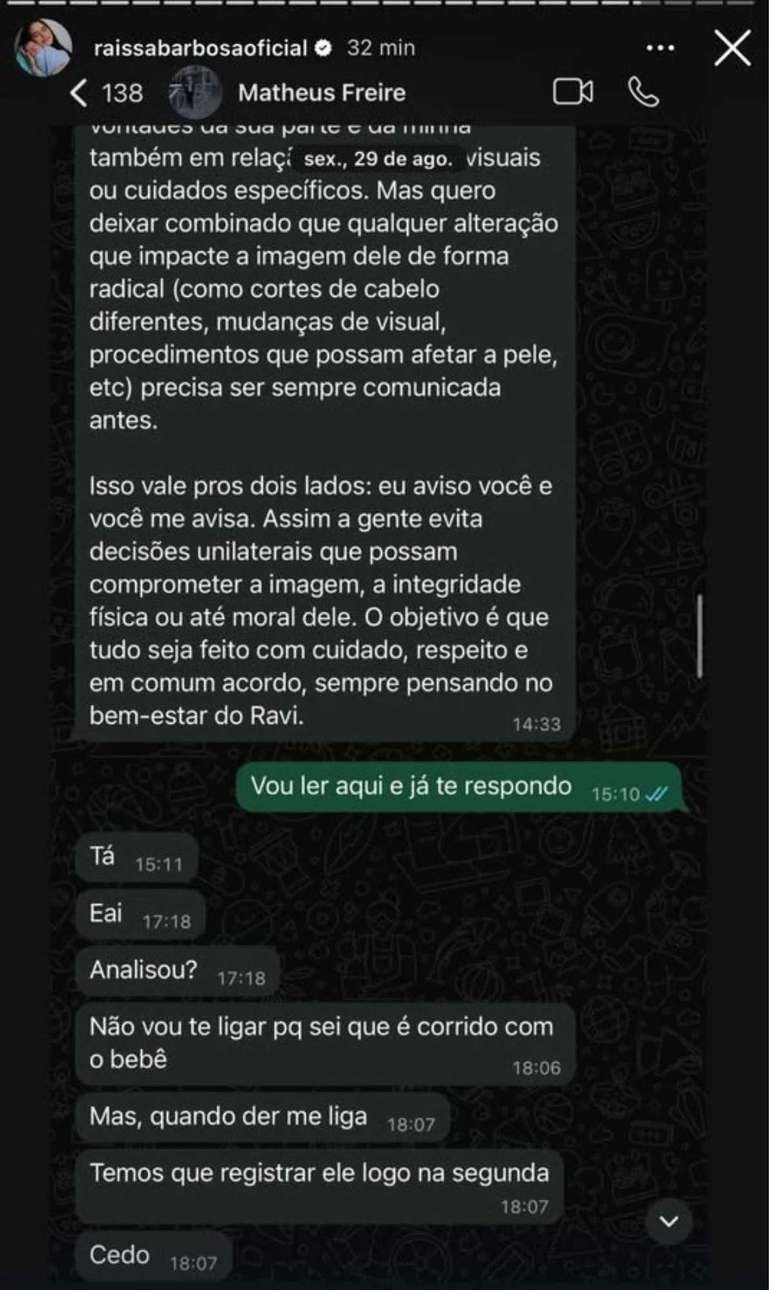 Raissa Barbosa exp&ocirc;s as exig&ecirc;ncias feitas por Matheus Freire
