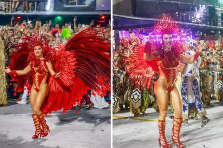 Virginia com e sem costeiro em desfile da Grande Rio