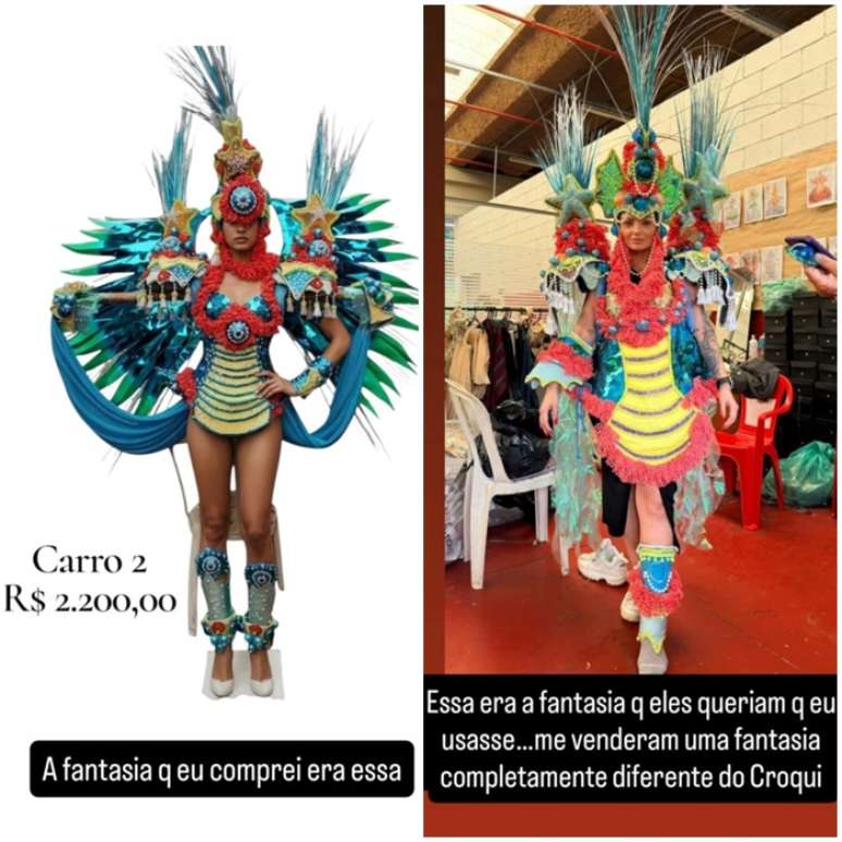 Su&eacute;llem Cury argumenta que a fantasia entregue era diferente daquela mostrada no croqui no momento da venda