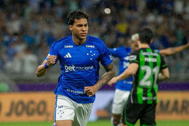 Kaio Jorge (Cruzeiro) celebrando seu gol contra o Am&eacute;rica-MG, no dia 08.02.2026. 