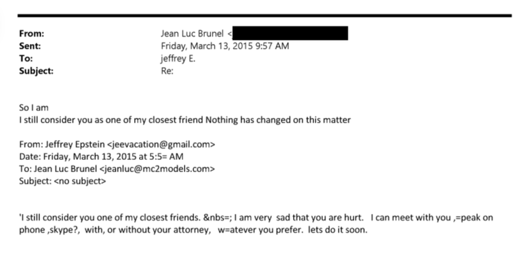 Enquanto processava Epstein, Brunel trocou mensagens dizendo que ainda o considerava um de seus amigos mais pr&oacute;ximos