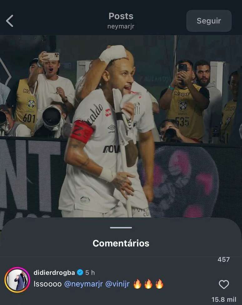 Coment&aacute;rio de Drogba no post em homenagem a Vini Jr &ndash;