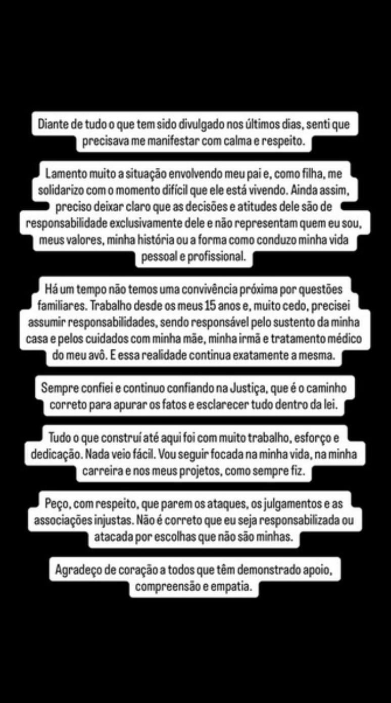Texto publicado por Duda Freire sobre a pris&atilde;o do pai