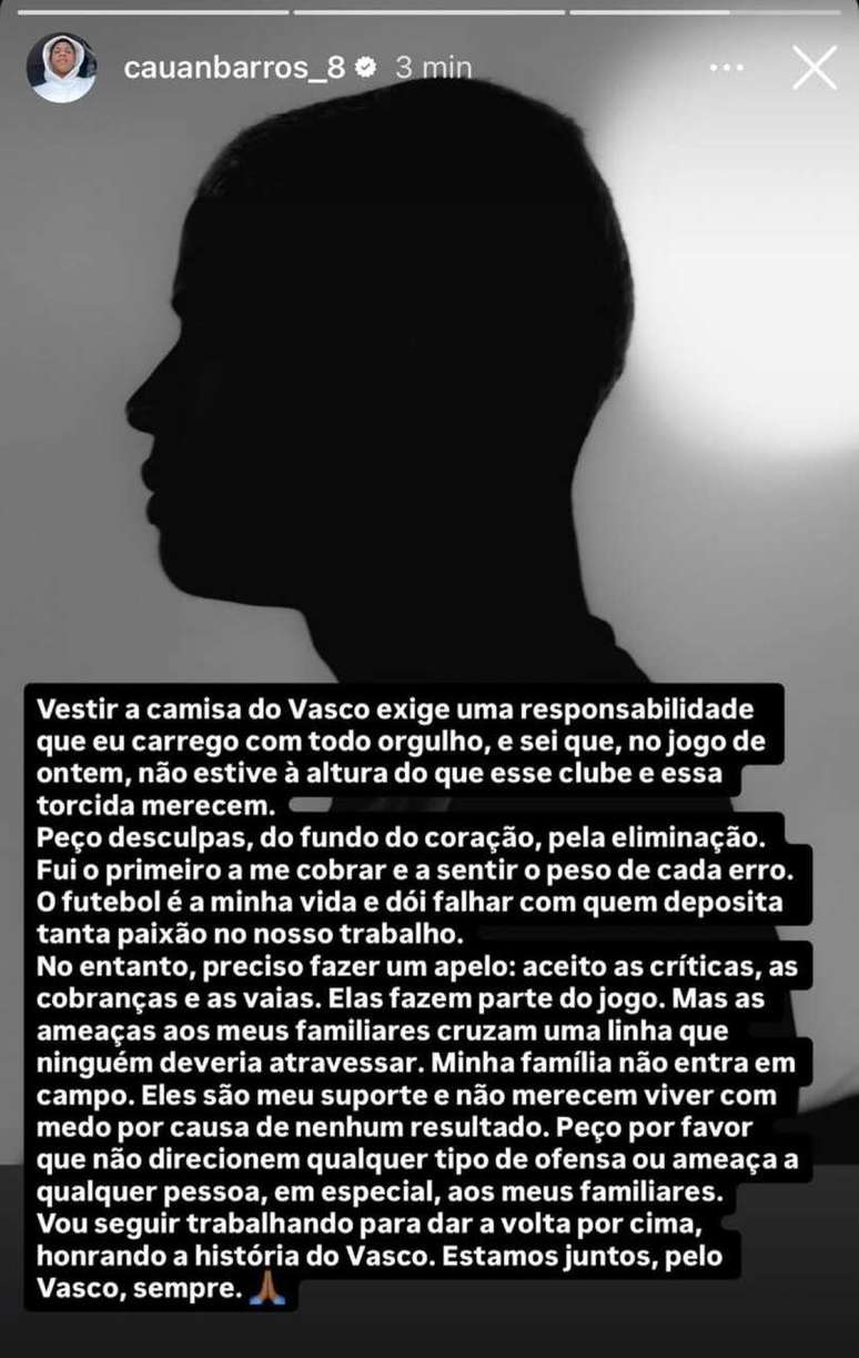 Manifesta&ccedil;&atilde;o de Barros em sua rede social &ndash;