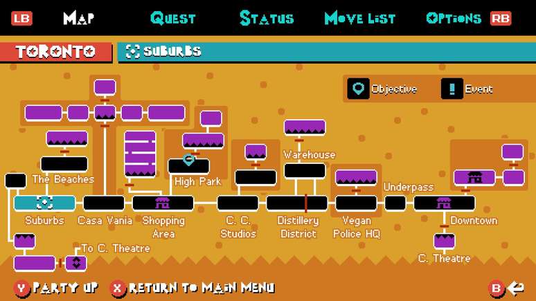 O mapa central do jogo - cada quadrado &eacute; uma &aacute;rea que pode ser explorada