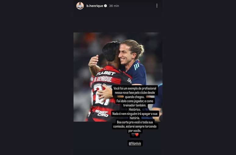 Bruno Henrique tamb&eacute;m homenageia o amigo nas redes sociais &ndash;