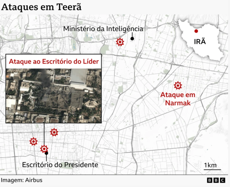 ఇరాన్‌లో దాడుల స్థానాలను చూపుతున్న ఇన్ఫోగ్రాఫిక్