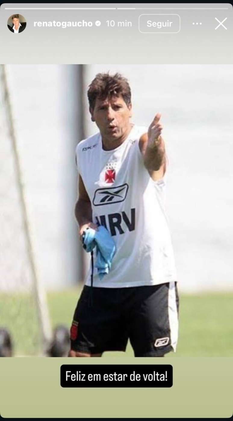 Renato se adiantou ao Vasco e comunicou seu retorno antes do an&uacute;ncio oficial &ndash;