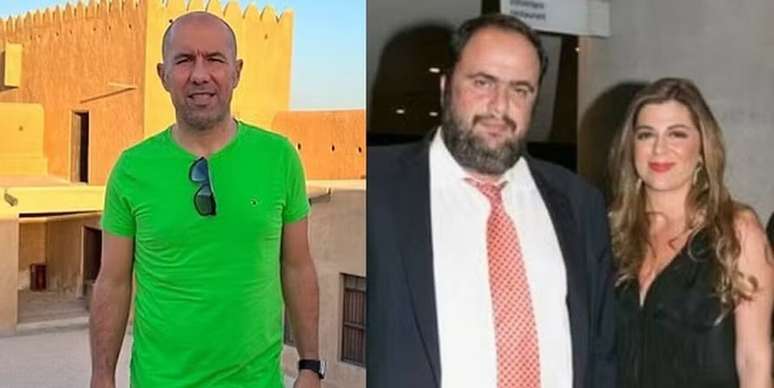 Leonardo Jardim no per&iacute;odo em que era o treinador do Olympiacos, al&eacute;m de Evangelos Marinakis ao lado de sua esposa &ndash; Fotos: Reprodu&ccedil;&atilde;o / Redes sociais