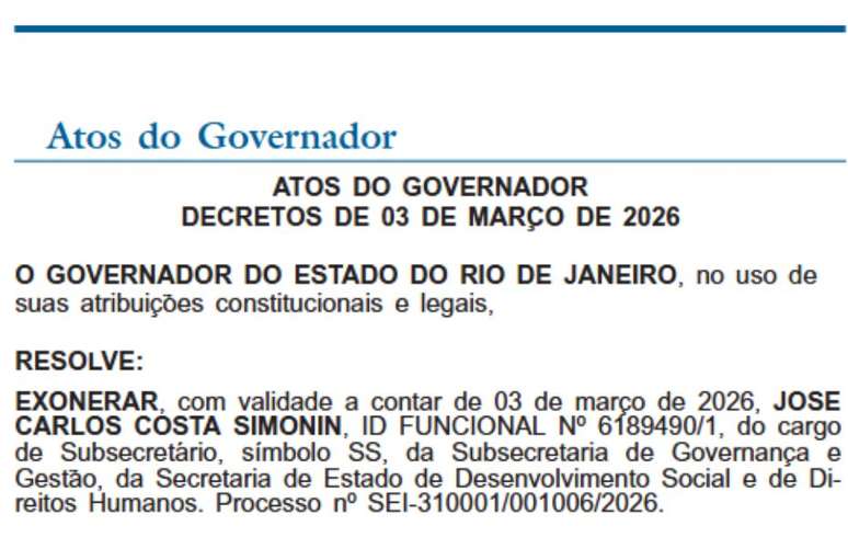Exonera&ccedil;&atilde;o foi publicada nesta quarta-feira, 4