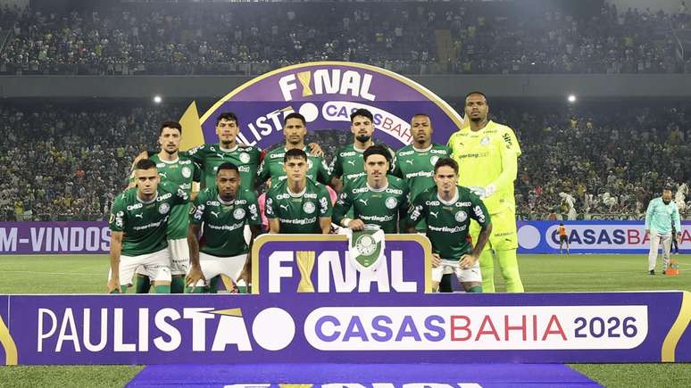 O time da SE Palmeiras em foto no jogo contra a equipe do Novorinzontino, durante partida v&aacute;lida pela final do Campeonato Paulista 
