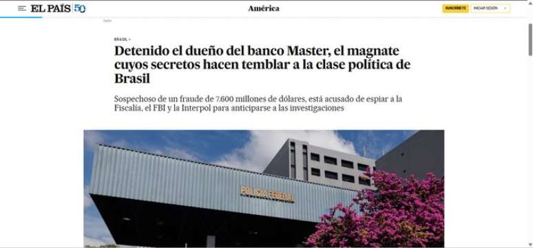 El Pa&iacute;s repercute pris&atilde;o do banqueiro Daniel Vorcaro, dono do Master