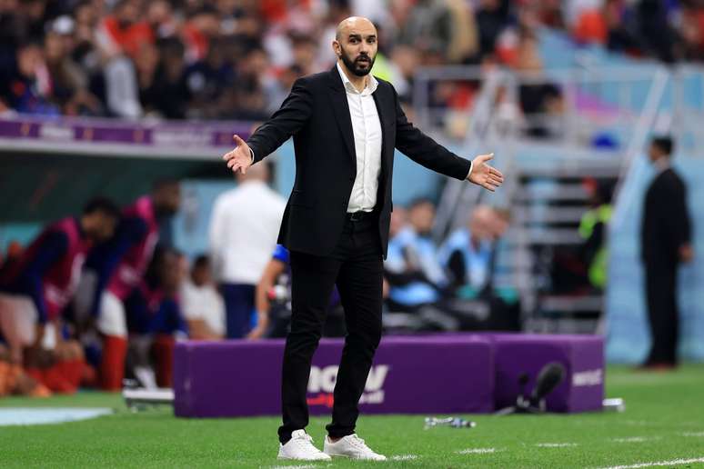 Walid Regragui durante partida do Marrocos 