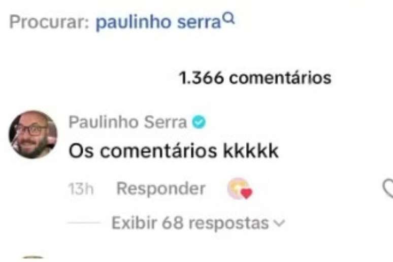 Coment&aacute;rio de Paulinho Serra no Tiktok