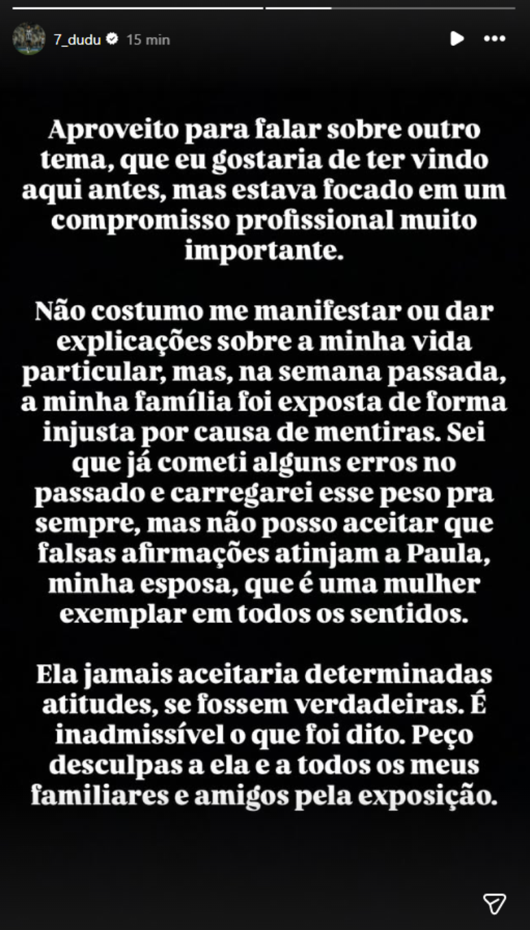Dudu se manifesta ap&oacute;s influenciadora expor 'trisal' e pede desculpas &agrave; esposa