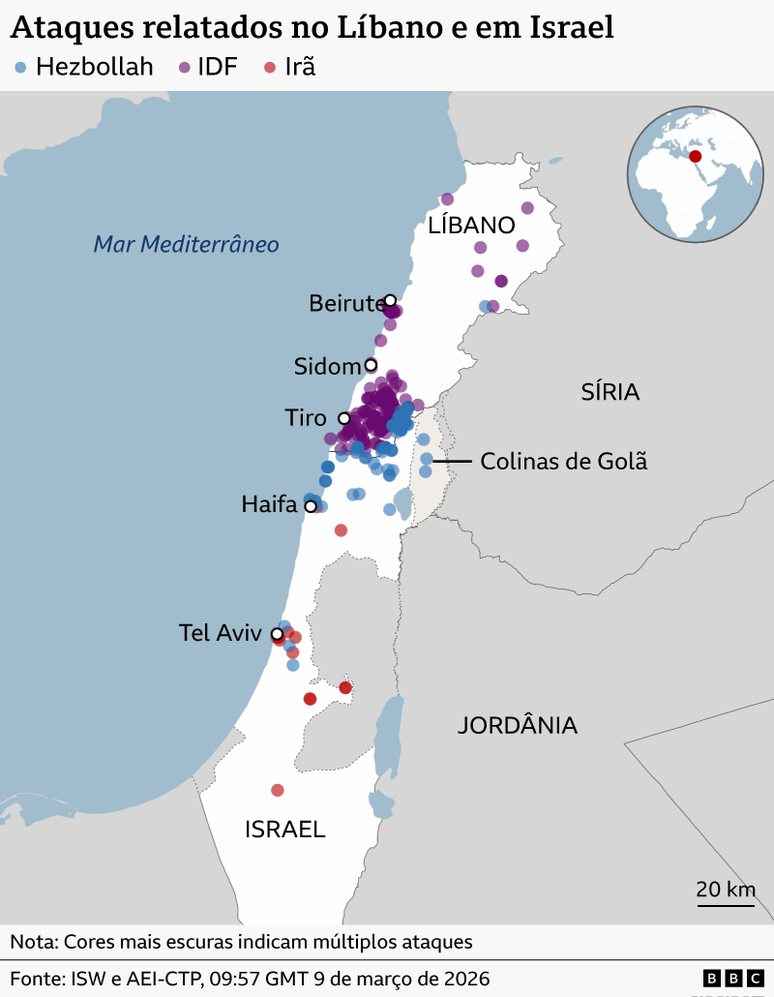 Ataques no L&iacute;bano e Israel
