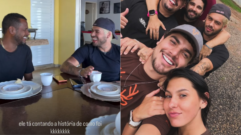 Caf&eacute; da manh&atilde; de Ana Castela teve presen&ccedil;a do ex, Z&eacute; Felipe; cantora e amigos chegaram &agrave; Fazenda Talism&atilde; nesta segunda-feira, 9