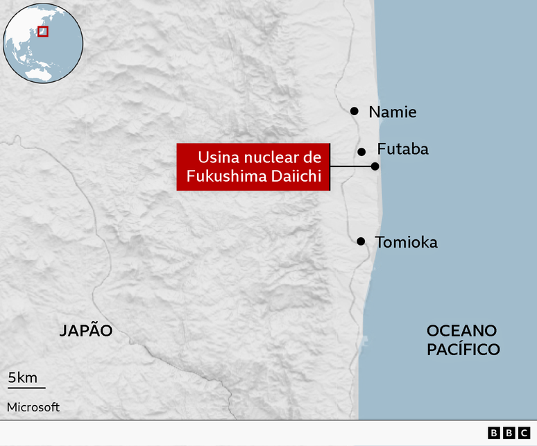 Mapa mostra localiza&ccedil;&atilde;o da usina nuclear de Fukushima Daiichi
