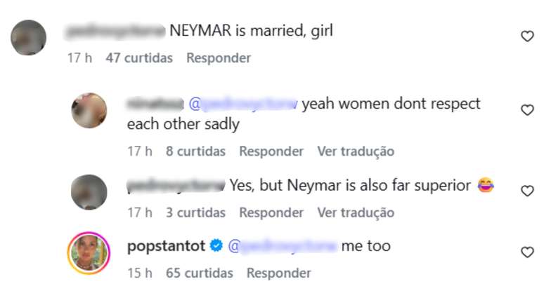 Pauline rebate seguidor que disse que Neymar &eacute; casado