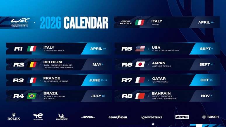Calend&aacute;rio do WEC atualizado