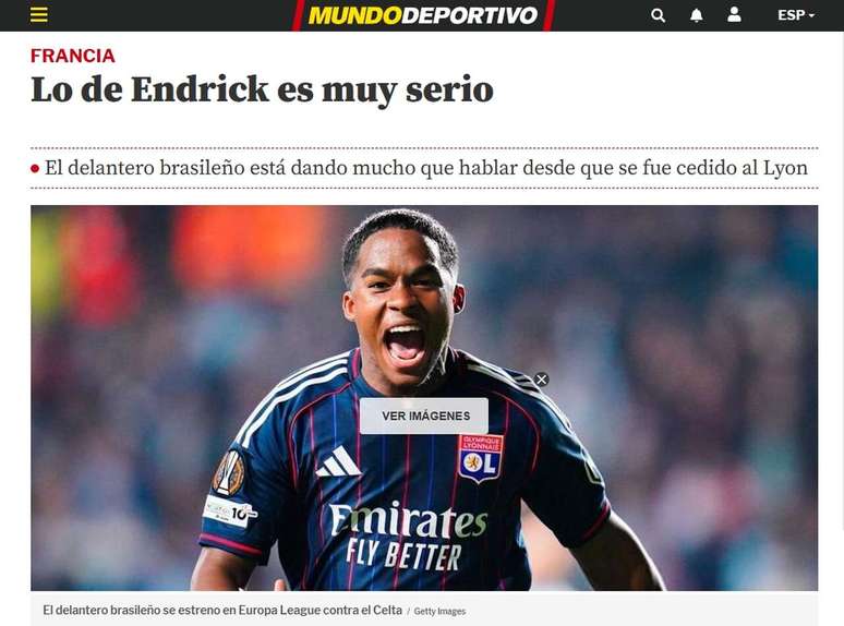 Jornal &ldquo;Mundo Deportivo&rdquo; faz elogios a Endrick &ndash;