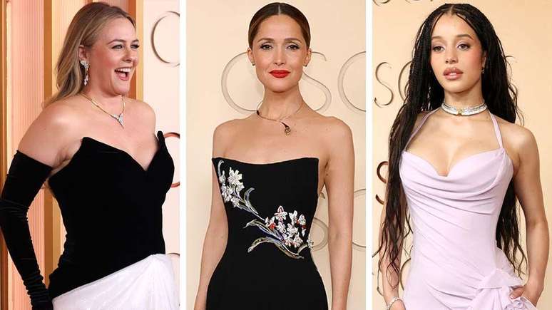 Da esquerda para a direita: Alicia Silverstone, Rose Byrne e Chase Infiniti est&atilde;o entre as primeiras estrelas no tapete vermelho