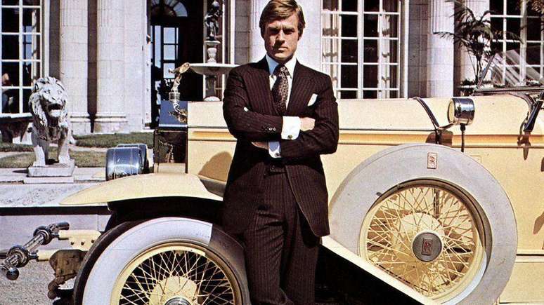 Redford como o misterioso Gatsby na adapta&ccedil;&atilde;o cinematogr&aacute;fica de 1974 do romance de F. Scott Fitzgerald