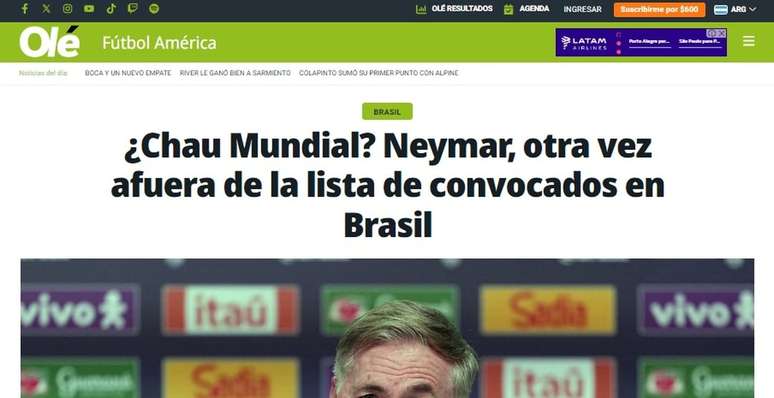 &ldquo;Ol&eacute;&rdquo;, da Argentina, desta nova aus&ecirc;ncia de Neymar na Sele&ccedil;&atilde;o &ndash;