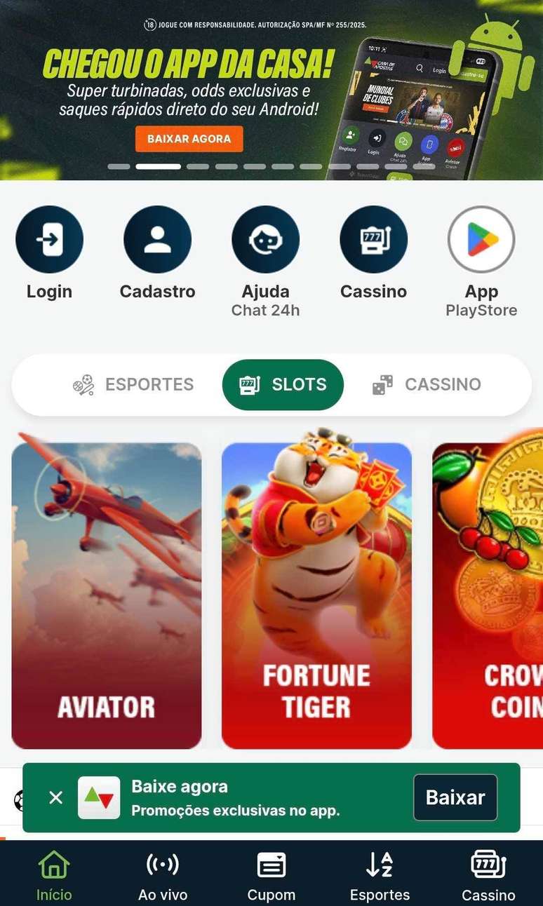 O cadastro na Casa de Apostas tamb&eacute;m pode ser feito pelo celular