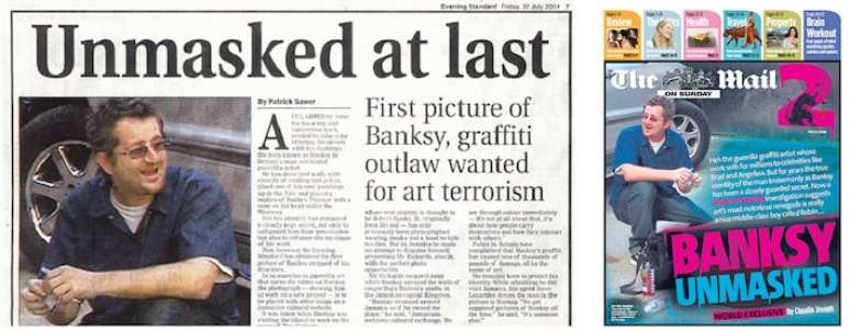A reprodu&ccedil;&atilde;o dos jornais da &eacute;poca que trouxeram o rosto de Banksy, contida em reportagem feita pela Reuters