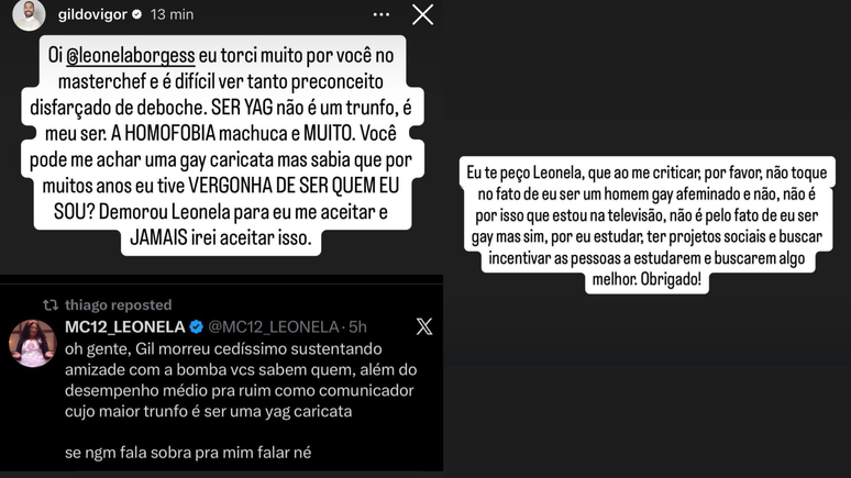 Gil do Vigor acusa ex-MasterChef de homofobia ap&oacute;s ela cham&aacute;-lo de &lsquo;gay caricata&rsquo;