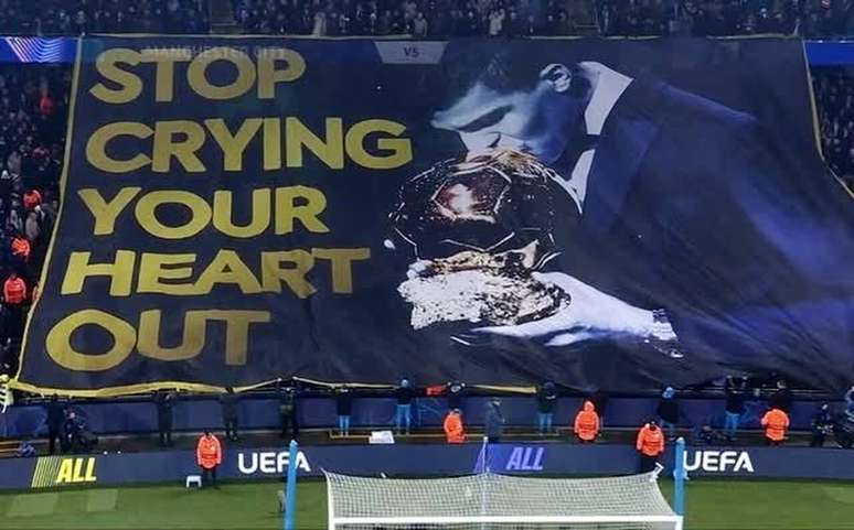 Bandeir&atilde;o usado pela torcida do City em fevereiro de 2025 &ndash; Fotos: Reprodu&ccedil;&atilde;o