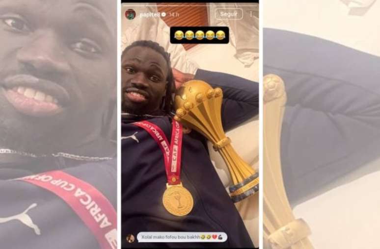 Reprodu&ccedil;&atilde;o / Instagram - Legenda: Senegal&ecirc;s Path&eacute; Ciss postou foto ao lado do trof&eacute;u ironizando a decis&atilde;o da CAF