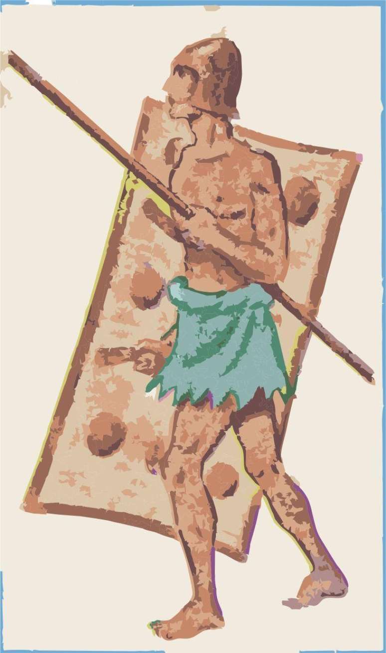 Lanceiro sum&eacute;rio em representa&ccedil;&atilde;o de artefato arqueol&oacute;gico da &eacute;poca