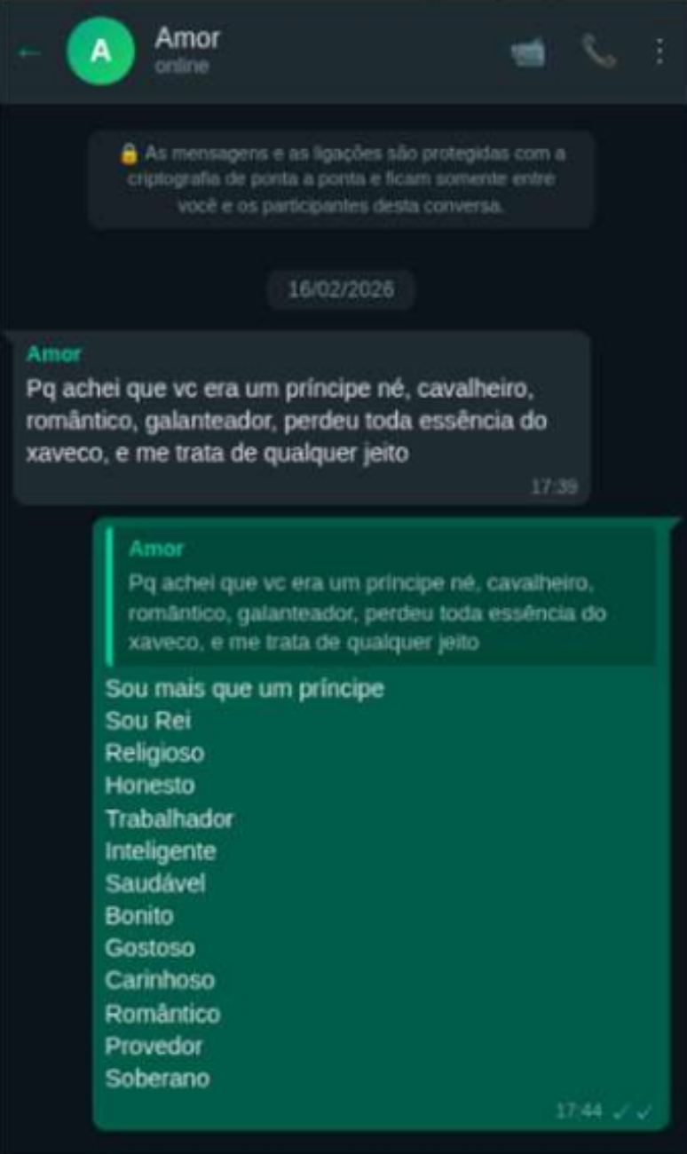 Mensagens do tenente-coronel com a policial Gisele