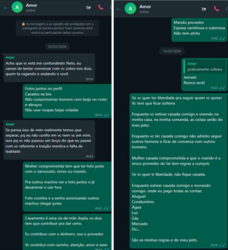 Mensagens do tenente-coronel com a policial Gisele