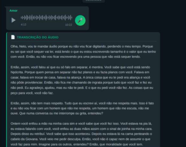 Mensagens do tenente-coronel com a policial Gisele